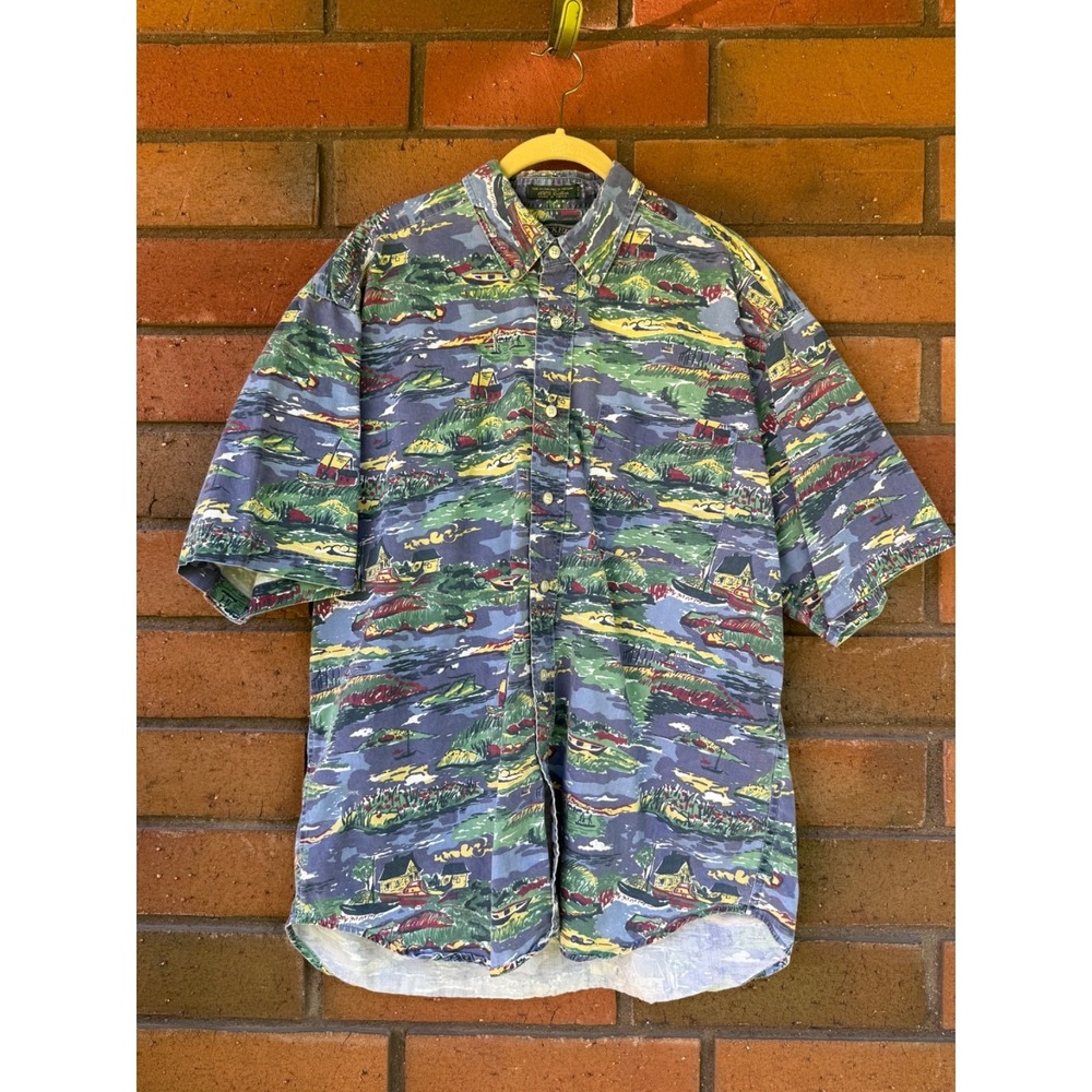 Dockers Vintage River Village All Over‎ Print Button Up Shirt | Blue | Size Med